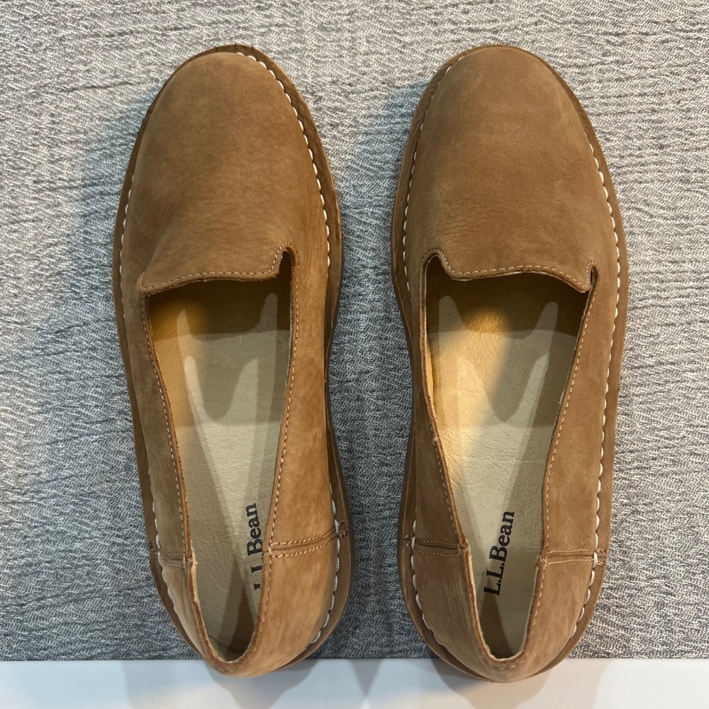 LL Bean Stonington Slip On Suede Loafer Shoes Womens 10 Brown Comfort Casual - Picture 2 of 10